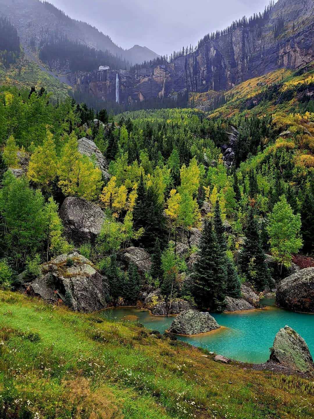 Bridal Veil Falls at the head of the box canyon above Telluride, Colorado
