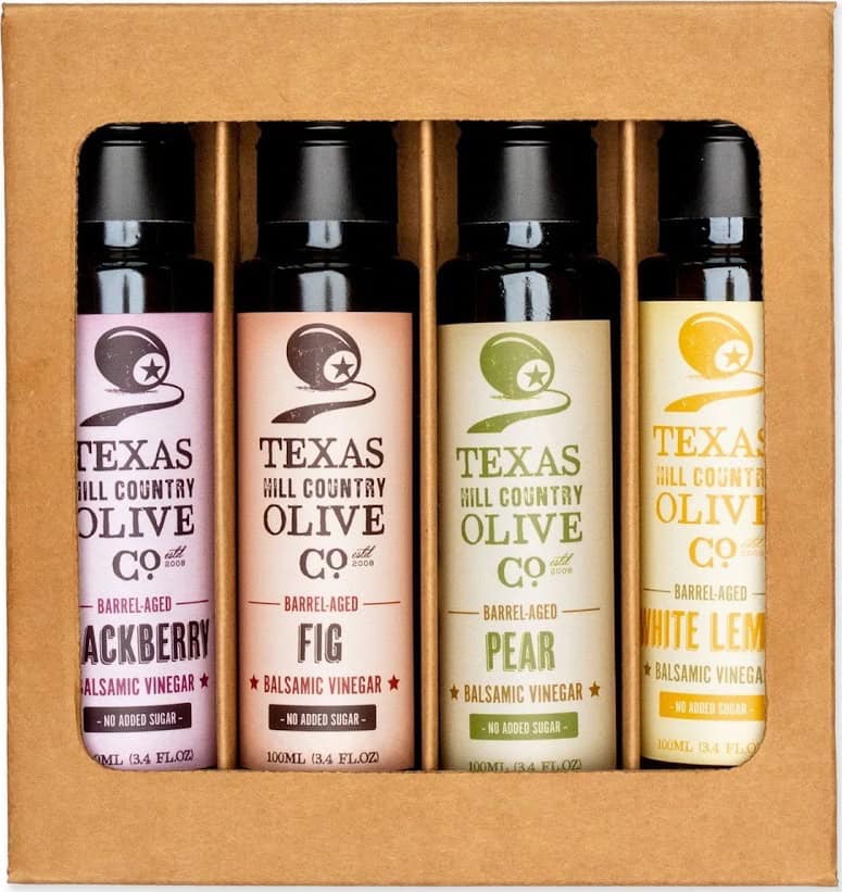 Barrel-aged balsamic vinegars from Texas Hill Country Olive Co.