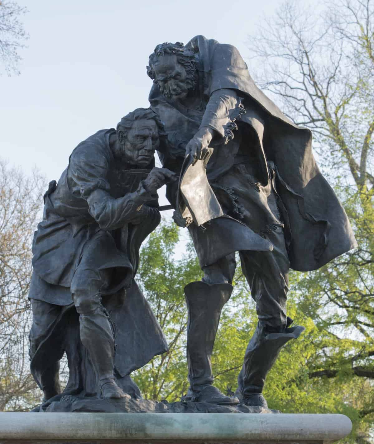 The Treaty bronze sculpture by Michael Boyett in downtown Nacogdoches