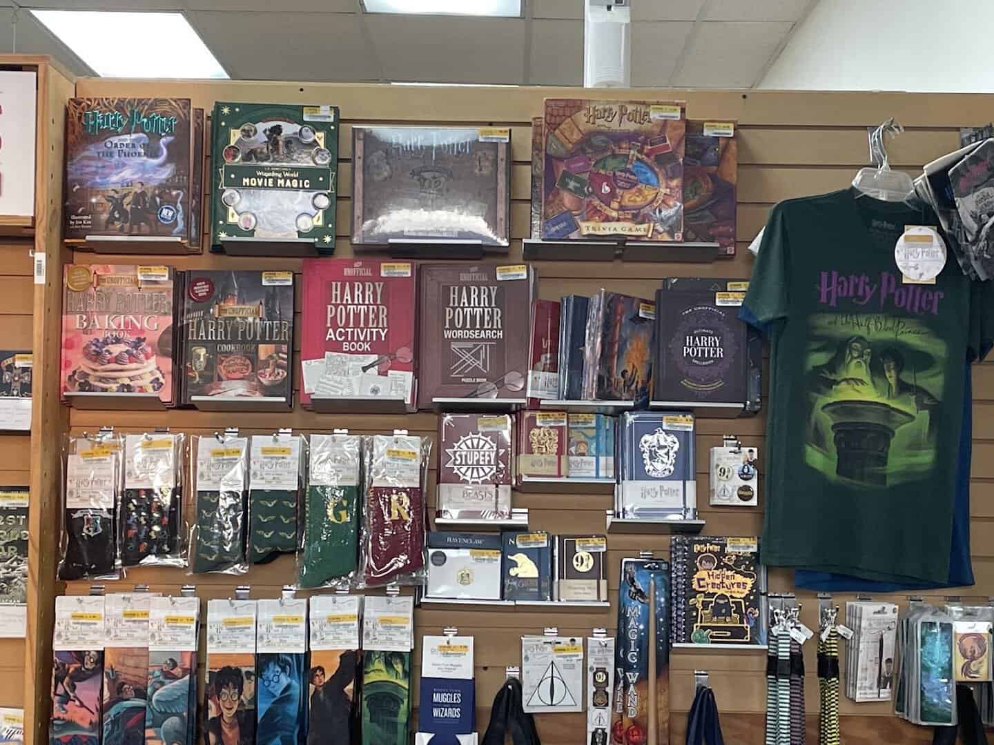 A themed wall of books and merchandise at Half Price Books in Dallas