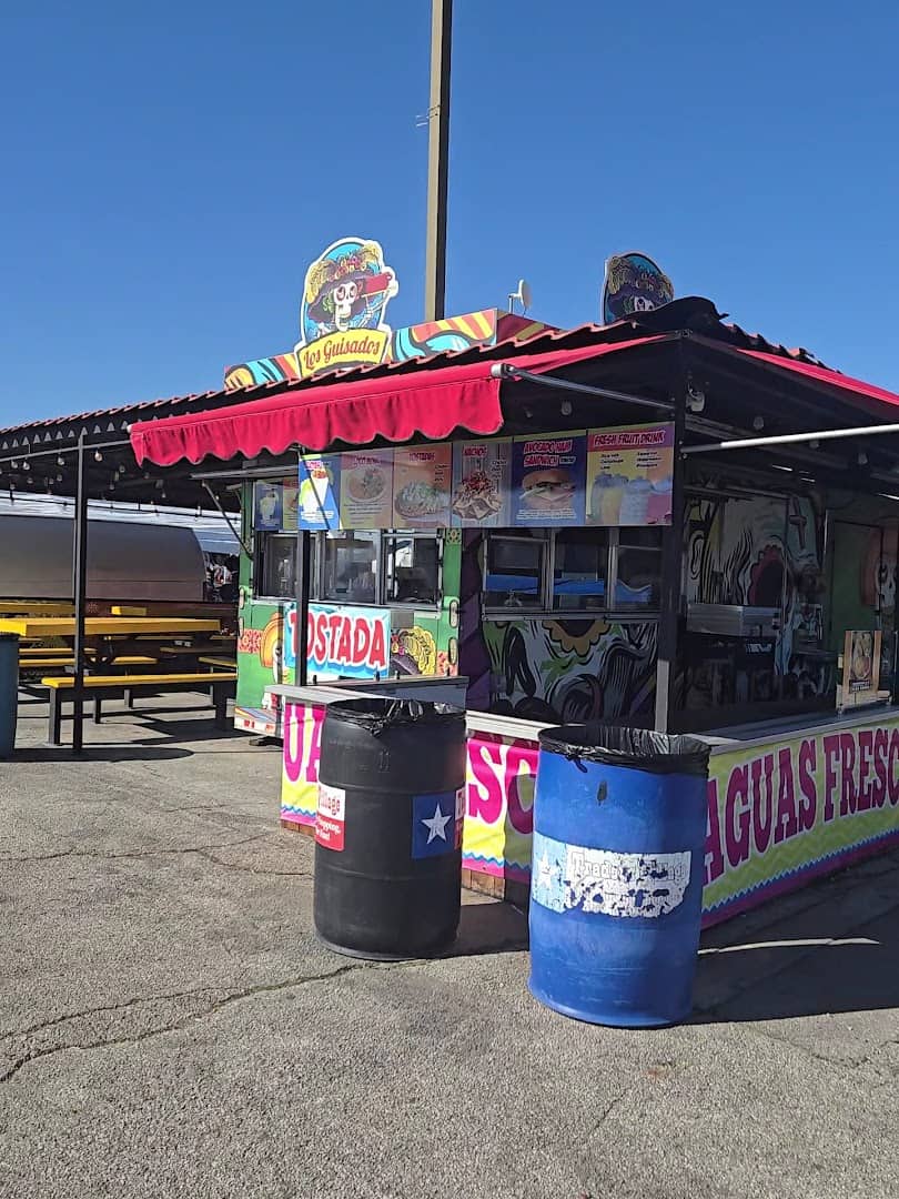 Aguas frescas and taco food stand at Traders Village in Grand Prairie, Texas