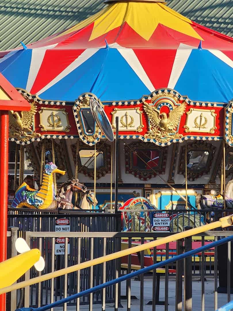 Colorful carousel at the Traders Village amusement rides in Grand Prairie, Texas