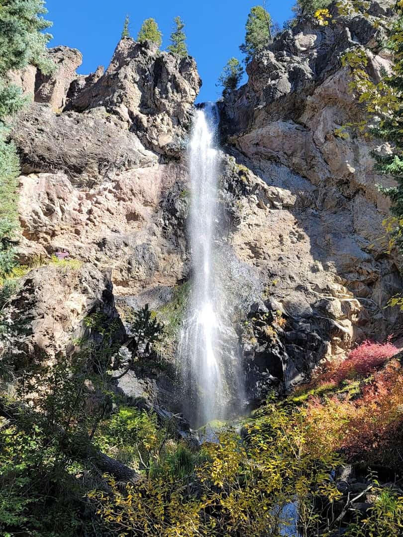 The slender ribbon of Treasure Falls dropping down a cliff near Pagosa Springs, Colorado