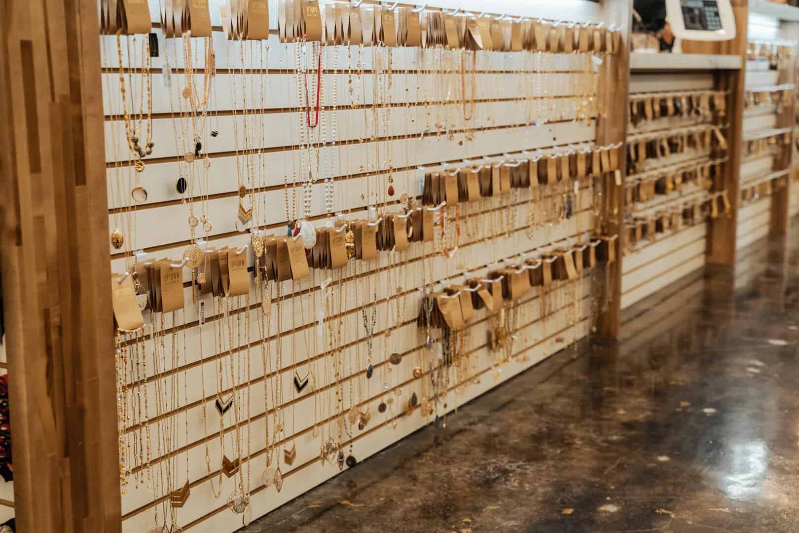 Jewelry and accessory wall display at Uptown Cheapskate Tyler