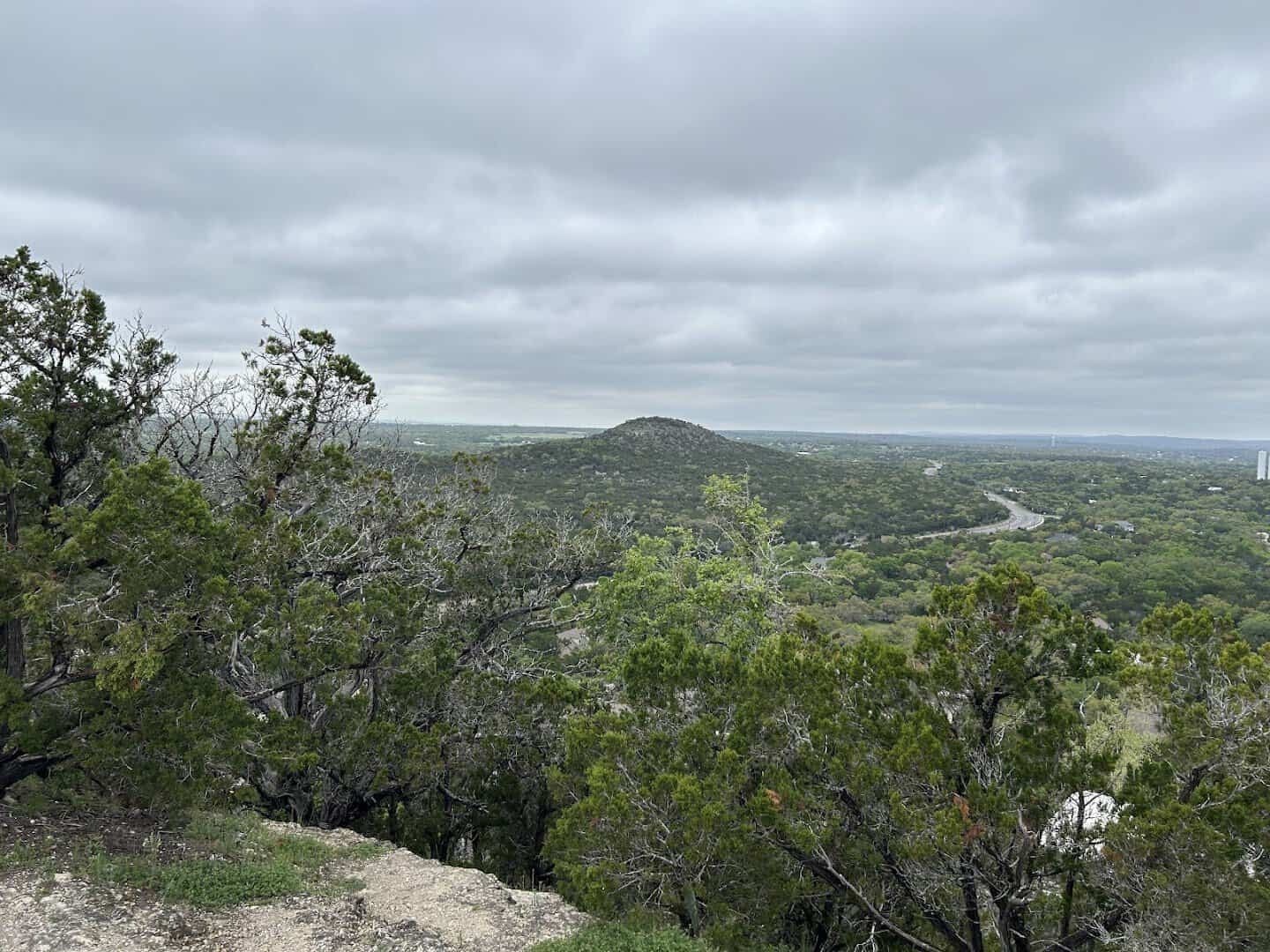 Panoramic valley view from the Old Baldy summit in Wimberley