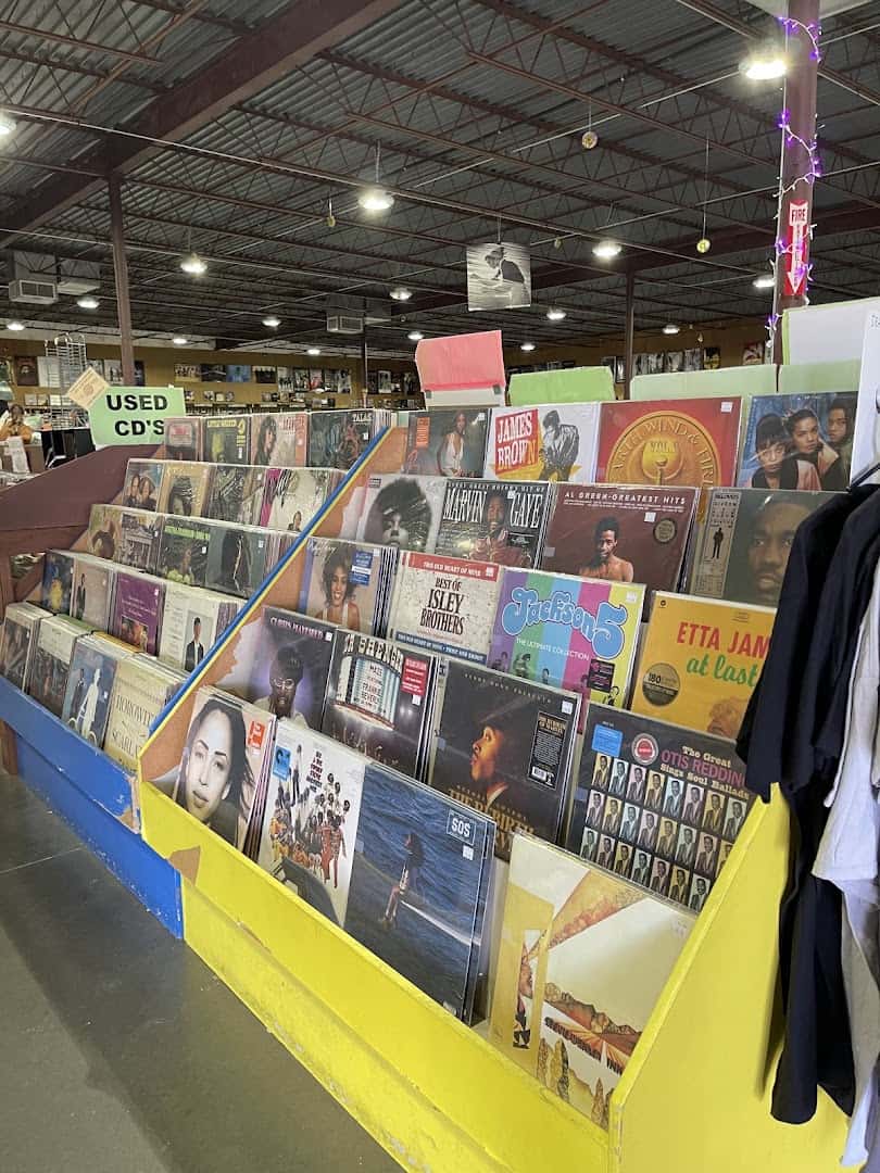 Vinyl record bins at Forever Young Records in Grand Prairie, Texas