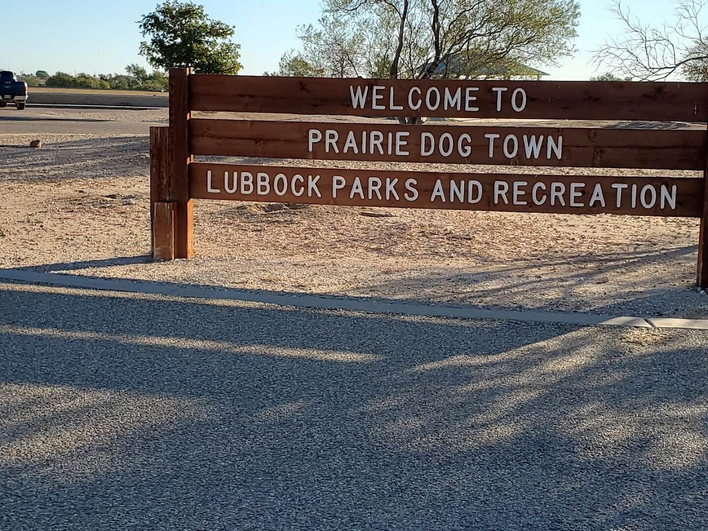Welcome to Prairie Dog Town sign from Lubbock Parks and Recreation in Mackenzie Park