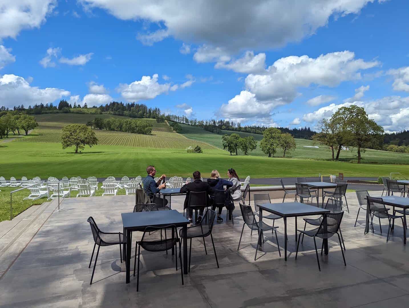 Visitors gathered on the terrace at Stoller Family Estate in the Willamette Valley, Oregon