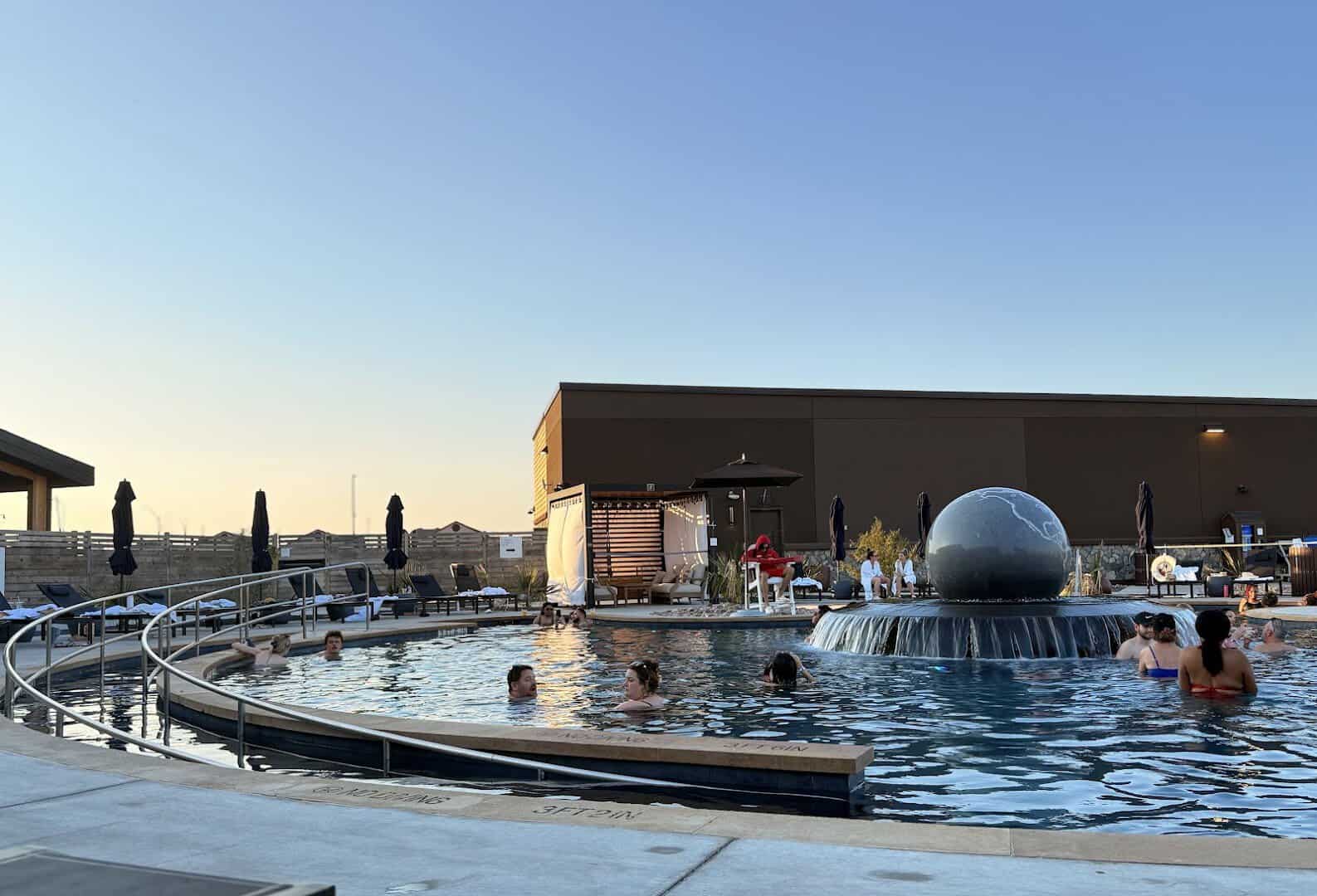 Mineral pool at sunset at WorldSprings in The Colony, Texas