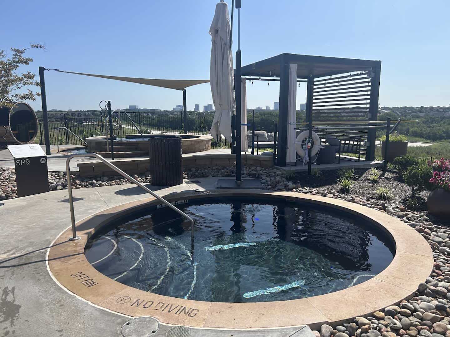 Round mineral soaking pool at WorldSprings in The Colony, Texas