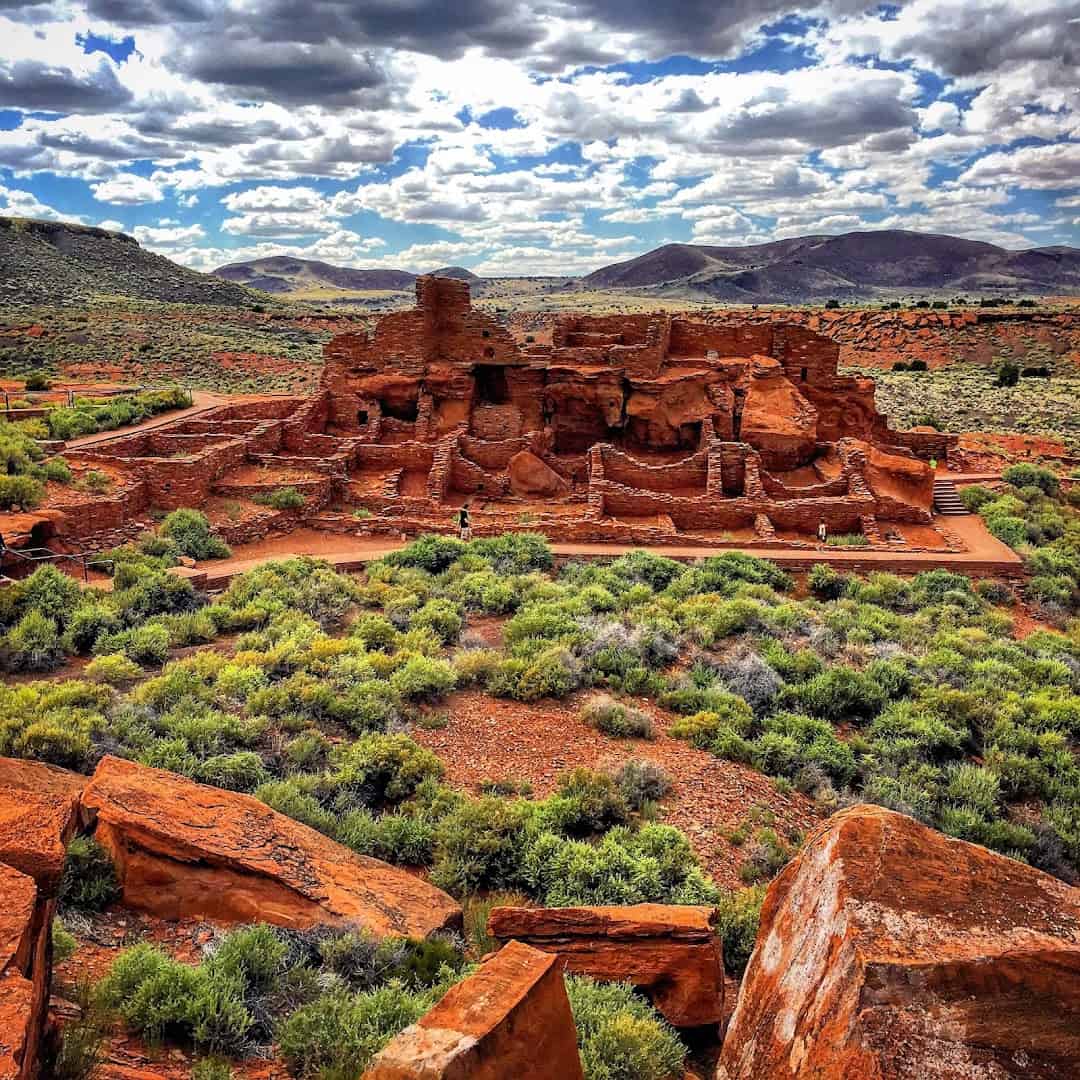 Red sandstone pueblo ruins at Wupatki National Monument, Arizona